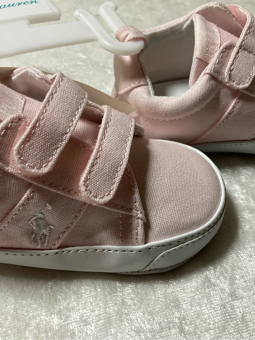 Ralph Lauren Baby Pink Canvas Double-Velcro Sneakers